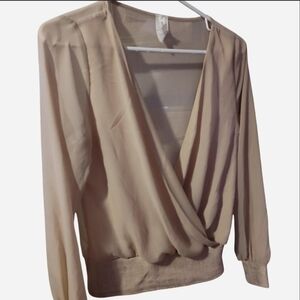 leshop Beige Faux-Wrap Blouse